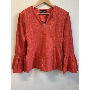 Marc Bouwer Unlimited Women’s Blouse Mesh Bell Sleeve Top Red Size Large